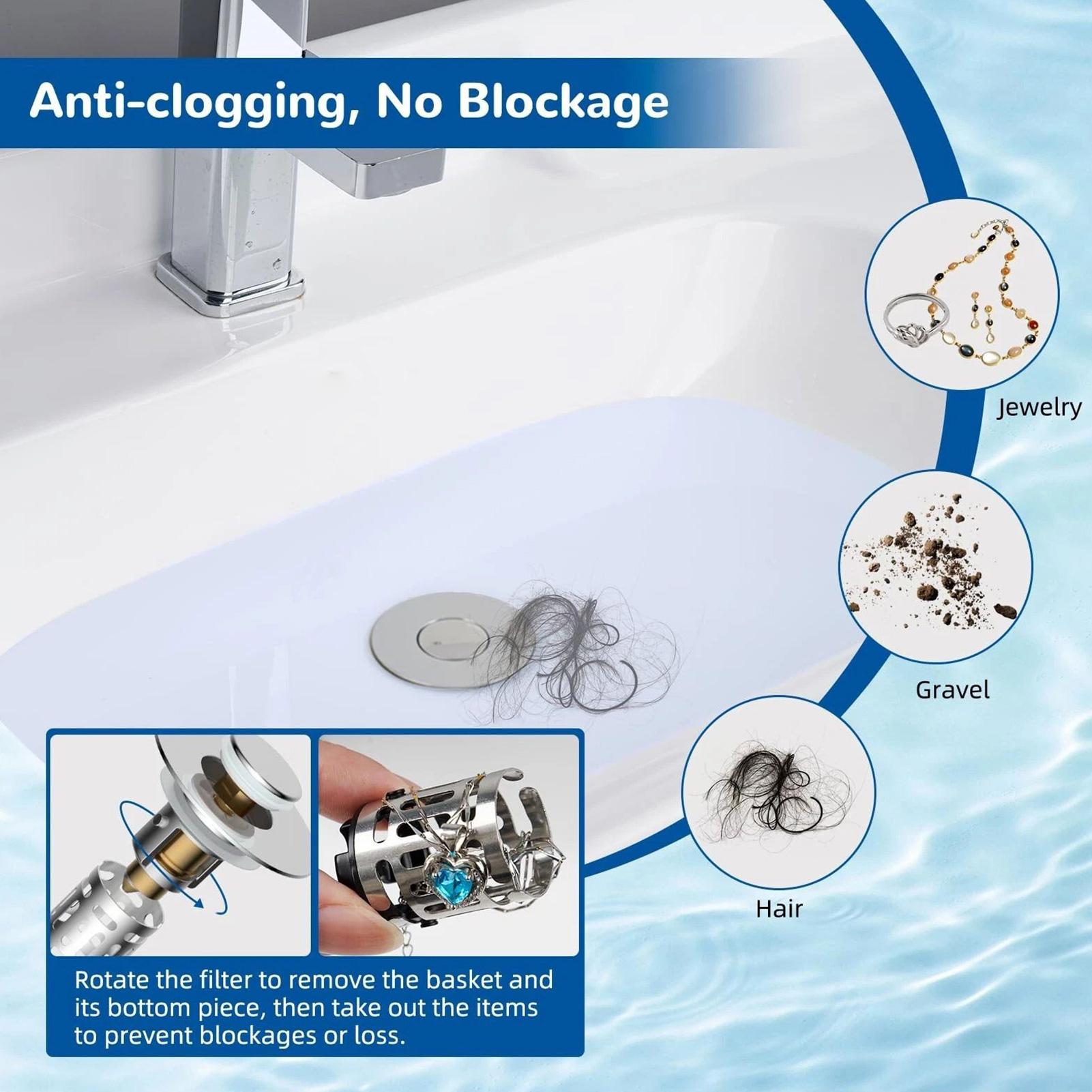 Home Bathroom Tub - ตัวกรองท่อระบายน้ำอ่างล้างหน้า ป้องกันการอุดตัน แบบกดเปิด-ปิด สำหรับอ่างอาบน้ำ อ่างล้างหน้า และท่อระบายน้ำในบ้าน