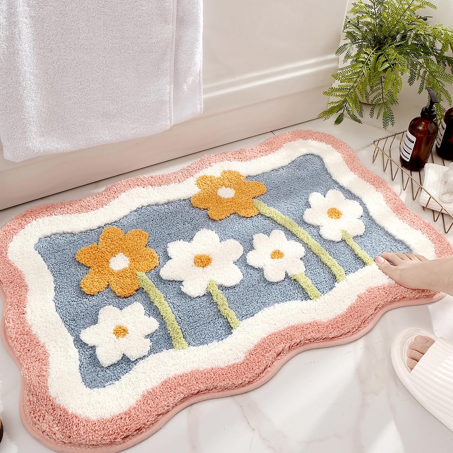 Home Bathroom Tub - พรมเช็ดเท้ากันลื่น นุ่มเหมือนขนสัตว์เทียม แห้งเร็ว ป้องกันสิ่งสกปรก สำหรับห้องน้ำ อ่างอาบน้ำ