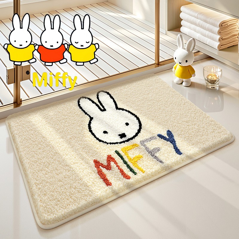 Home Edit Bathroom - แผ่นรองพื้นลายมิฟฟี่น่ารัก แผ่นรองห้องน้ำลายการ์ตูนมิฟฟี่ ใช้ในบ้าน ซึมซับน้ำได้ดี แผ่นกันลื่นลายการ์ตูน พรมแจ็คการ์ดหนา