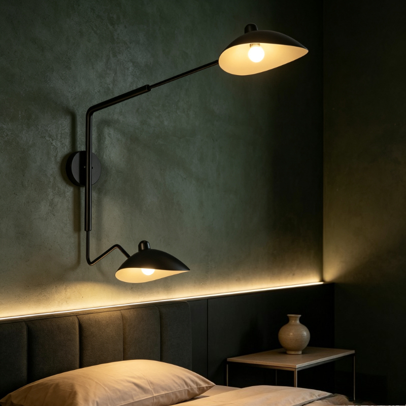 Home Bathroom Lighting Design - โคมไฟติดผนัง LED สีดำแบบแขนยาว ปรับมุมได้ ดีไซน์อิตาลี สำหรับตกแต่งบ้าน