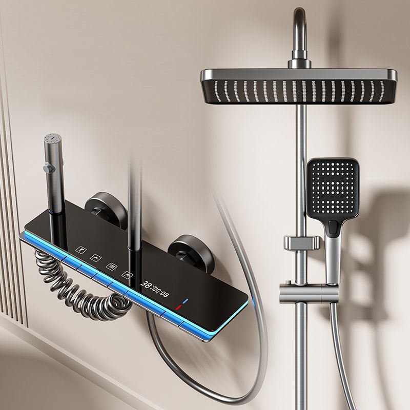 Shower Head Rain - ชุดฝักบัวดิจิตอลควบคุมอุณหภูมิแบบหรูหราพร้อมหน้าจอสี่เหลี่ยม หัวฝักบัวแบบฝนนุ่ม ฟังก์ชันหลากหลาย พร้อมราวเลื่อนสี่ระดับ