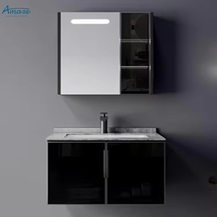 Home Living Bathroom Vanity - ตู้ห้องน้ำสไตล์โมเดิร์นพร้อมกระจก LED อัจฉริยะ เฟอร์นิเจอร์ห้องน้ำ โต๊ะเครื่องแป้งแบบแขวนผนัง ตู้ห้องน้ำหลายขนาดสำหรับโรงแรม