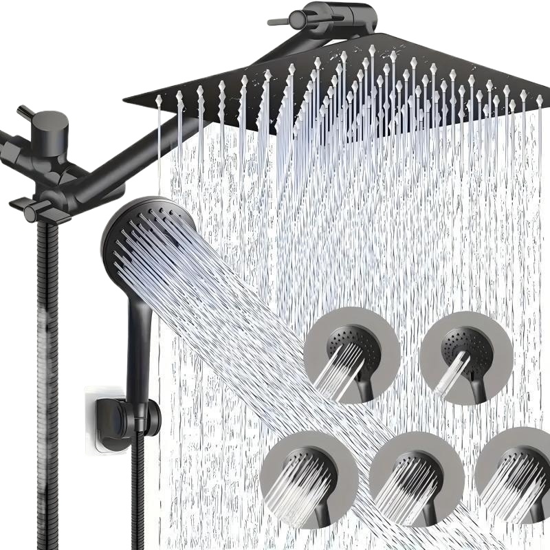 Shower Head Rain - ชุดฝักบัวเรนชาวเวอร์สแตนเลสพร้อมแขนต่อและหัวฉีดแบบมือถือ ติดผนัง