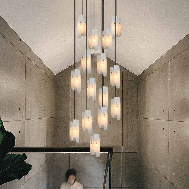 Home Bathroom Lighting Design - โคมไฟระย้าหินอ่อนทองแดงแท้แบบ LED สไตล์อเมริกัน เหมาะสำหรับบันได ห้องนั่งเล่น ข้างเตียง