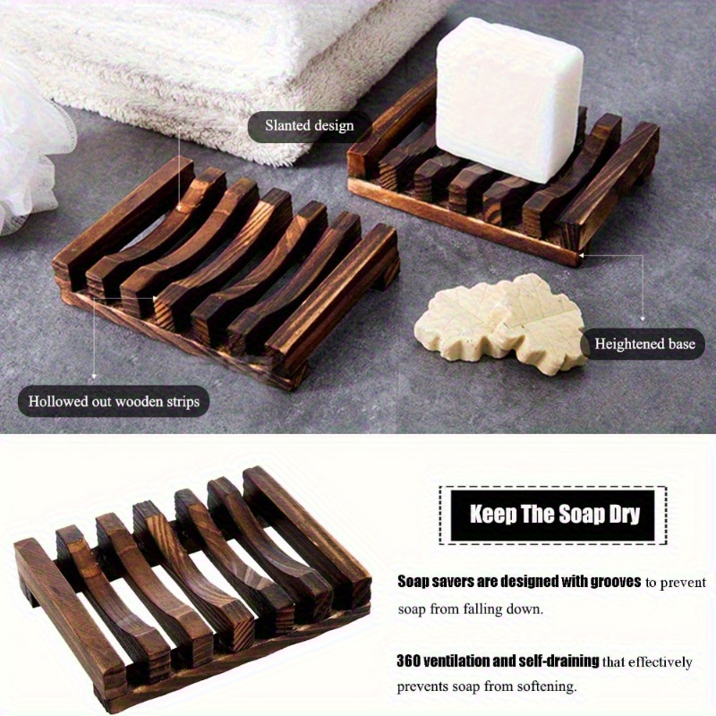 Home Bathroom Vent - ที่วางสบู่ไม้ธรรมชาติ 1 ชิ้น, ถาดสบู่แบบระบายน้ำได้เองพร้อมรูระบายอากาศ, อุปกรณ์เสริมในห้องน้ำทำความสะอาดง่าย