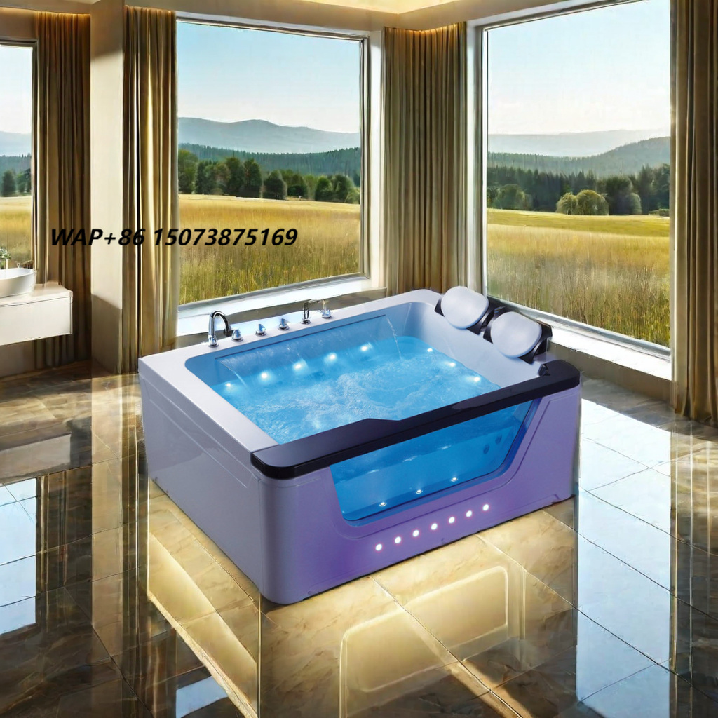 Home Bathroom Jacuzzi - อ่างน้ำวนสปาแบบทันสมัย CE สำหรับ 2 คน พร้อมหน้าต่างกระจกสำหรับห้องน้ำ