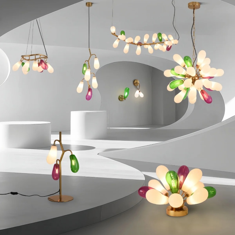 โคมไฟระย้าแก้วสีดีไซน์ทันสมัยร - Home Bathroom Lighting Design บทวิจารณ์และราคา