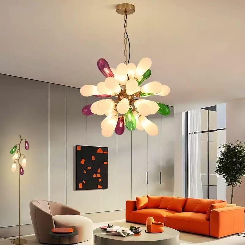 โคมไฟระย้าแก้วสีดีไซน์ทันสมัยร - Home Bathroom Lighting Design บทวิจารณ์และราคา