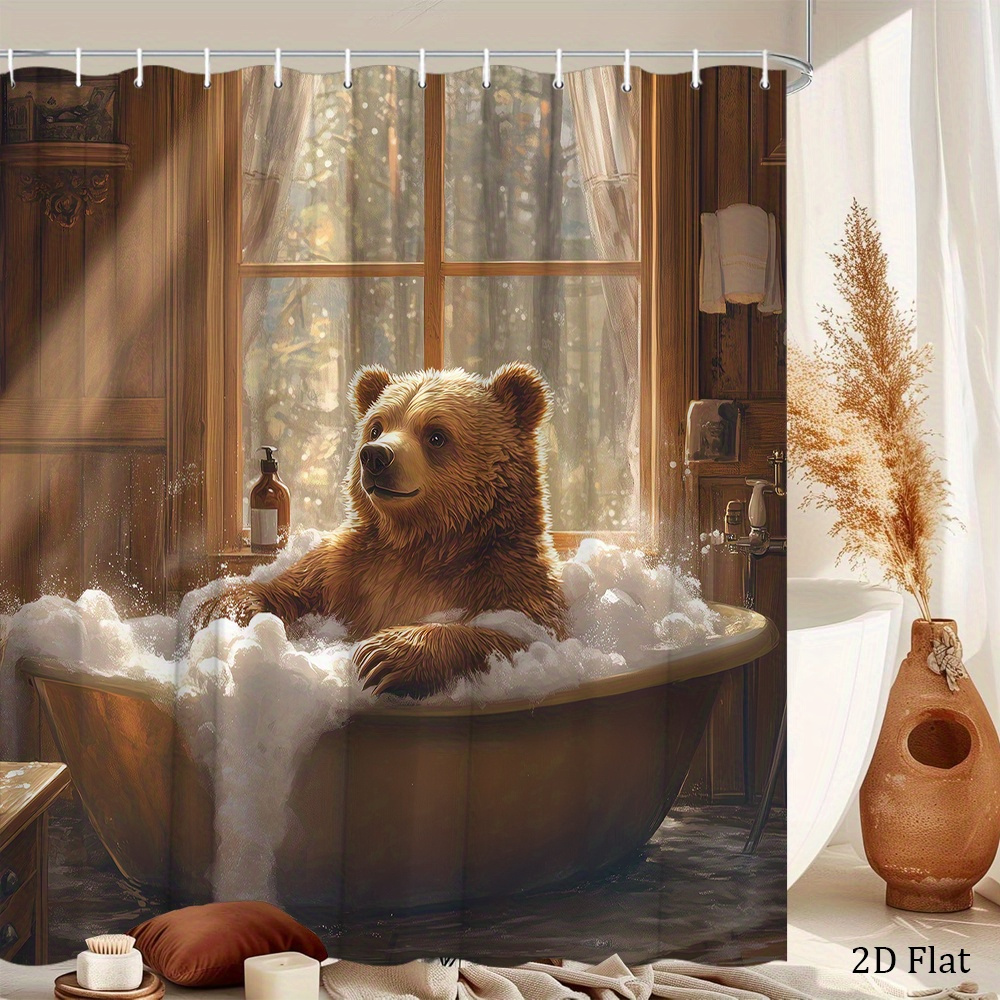 ม่านอาบน้ำลายหมีสีน้ำตาลแสนสนุ - Home Bathroom Tub บทวิจารณ์และราคา